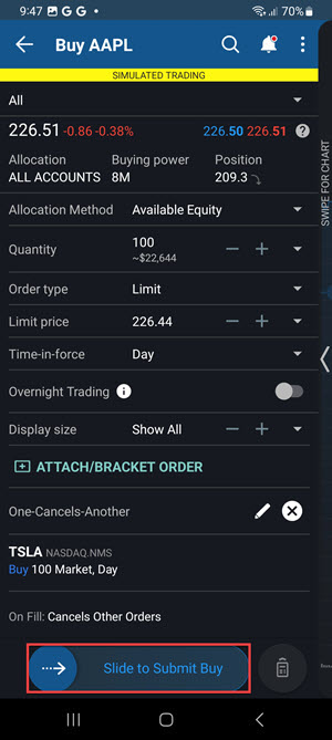 The one cancels another order screen on the android phone